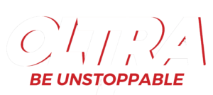 Oltra white logo with red be unstoppable